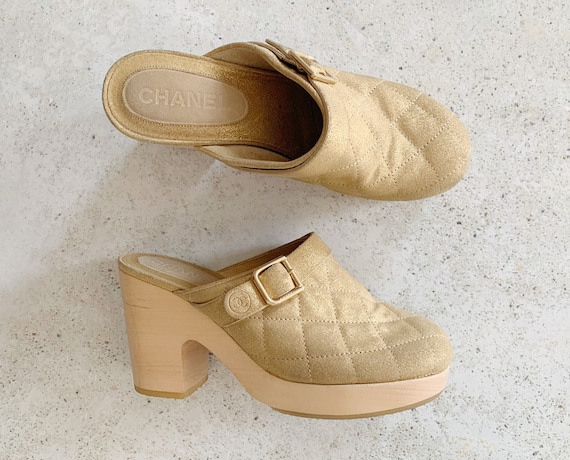 gold clogs metallic
