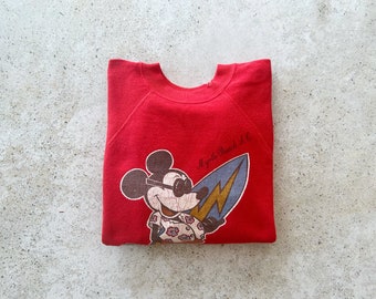 Vintage Sweatshirt | MICKEY MOUSE Myrtle Beach South Carolina Surf Raglan Pullover Top Shirt Sweater Disney Cartoon 80’s Red | Size S