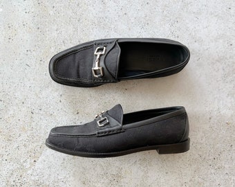 Vintage Shoes | GUCCI Women’s Horsebit Loafers Slides Oxfords Logo Monogram Black Silver | Size 36 EU / 5.5 - 6 US