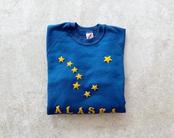 Vintage Sweatshirt | ALASKA Stars Constellation Raglan Pullover Top Shirt Sweater Blue 80's 90's | Size M