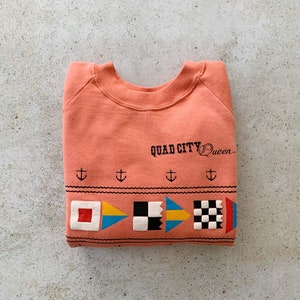 Vintage Sweatshirt NAUTICAL Flags Sailing Coastal Ocean Raglan Pullover Top Shirt Sweater Peach | Size XS/S