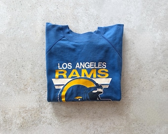 Vintage Sweatshirt | LA RAMS Football Sports Raglan Graphic Top Shirt Sweater Pullover Los Angeles Blue | Size L