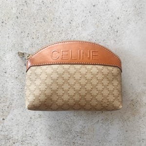 Bolso vintage / Bolso de mano CELINE con monograma y logotipo Macadam, clásico, marrón, tostado y beige, años 80