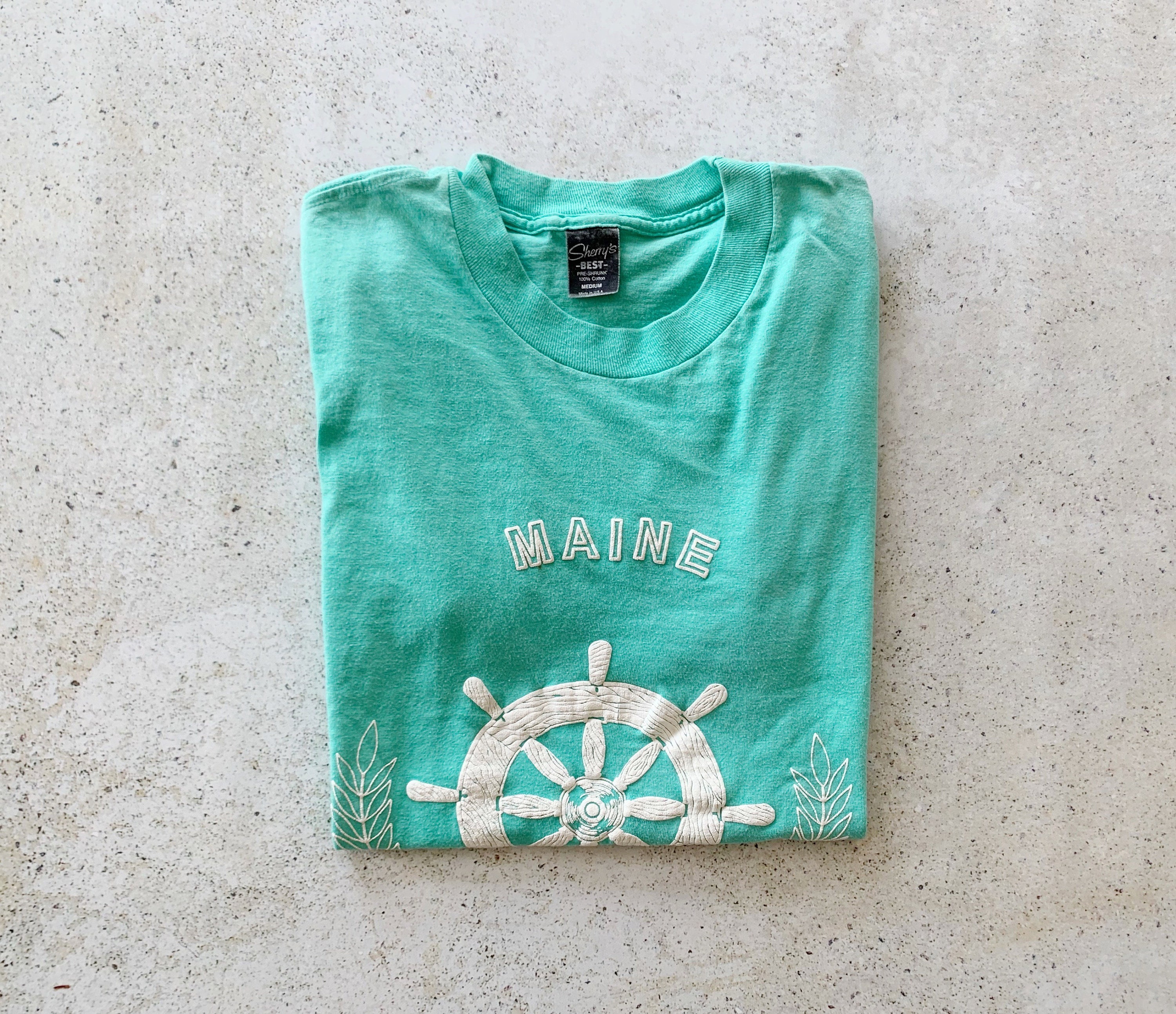 Vintage TShirt MAINE Coastal Nautical Beach Shirt Top Green Blue