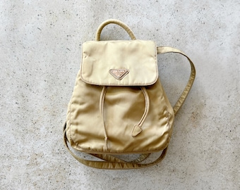 Vintage Bag | PRADA Tessuto Mini Backpack Shoulder Bag Purse Nylon Tan Khaki Neutral 90’s