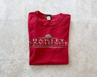 Vintage T-Shirt | HARLEY DAVIDSON France Europe Pullover Top Shirt Graphic Tee Music Motorcycle Biker Red Y2K | Size M