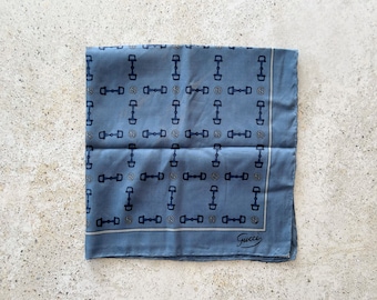 Vintage Scarf | GUCCI Horsebit GG Logo Monogram Silk Scarf Neckerchief Handkerchief 70’s 80’s