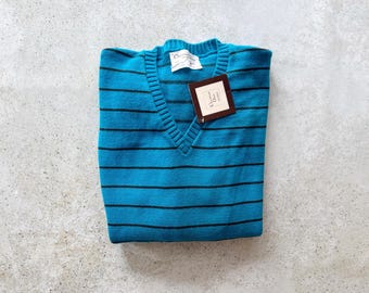 Vintage Sweater | DIOR Woven Knit Pullover Top Shirt Sweater V-Neck Boyfriend Striped Blue 80’s 90’s | Size L