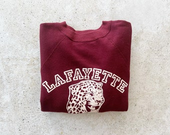 Vintage Sweatshirt | LAFAYETTE LEOPARDS Raglan Pullover Sweatshirt Sweater Sports Football Burgundy 80s | Size XS/S