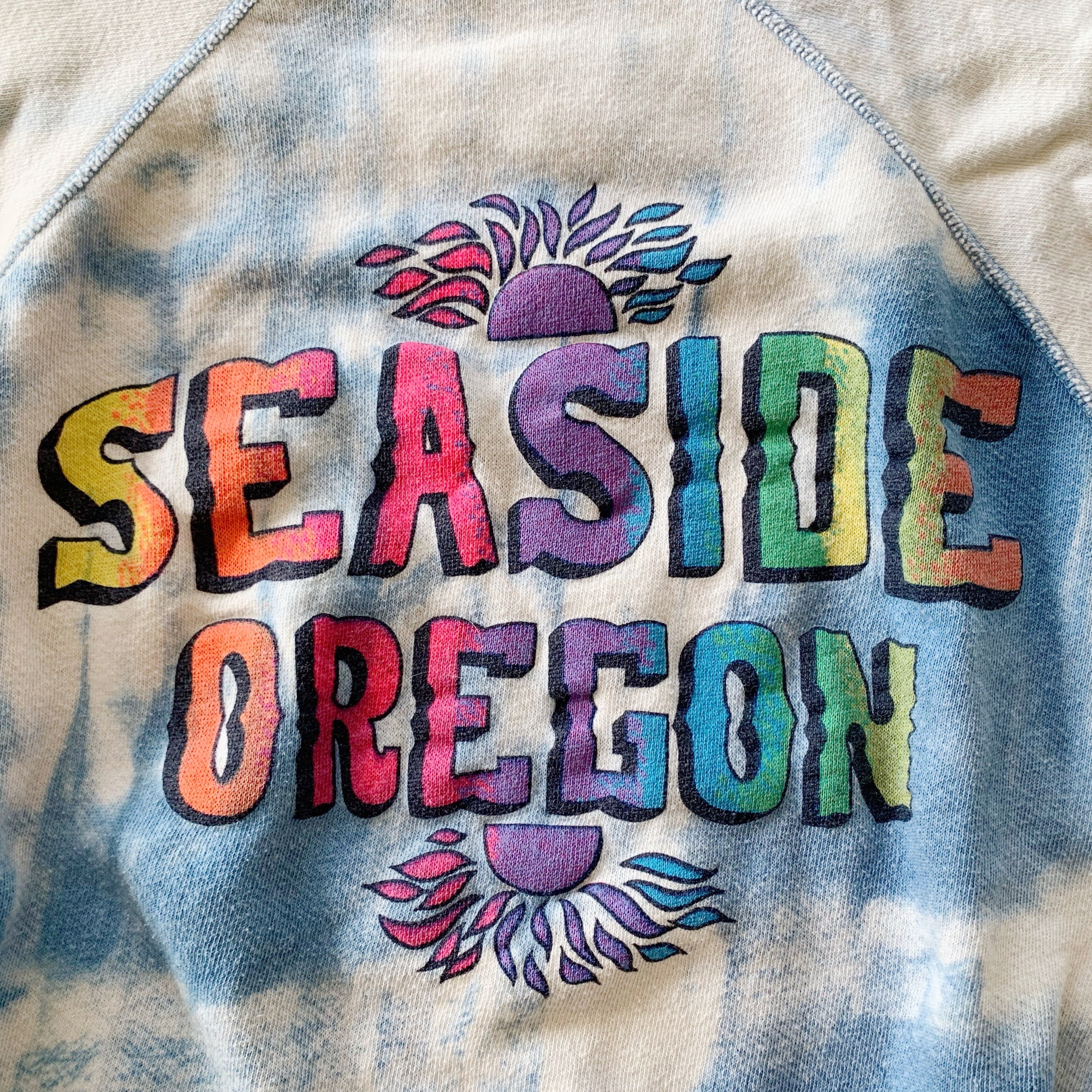 Vintage Sweatshirt SEASIDE OREGON Tie Dye Beach Coastal Nautical Summer Raglan Pullover