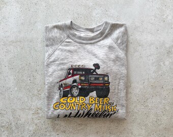 Vintage Sweatshirt | COUNTRY Cold Beer Music 4 Wheelin Raglan Pullover Top Shirt Sweater Gray | Size L/XL