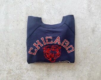 Vintage Sweatshirt | CHICAGO BEARS Football Sports Raglan Pullover Top Shirt Sweater Navy Blue Orange | Size XS