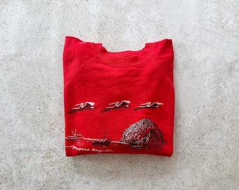 Vintage Sweatshirt | CALIFORNIA Moro Bay Raglan Pullover Top Shirt Sweater Red | Size M/L