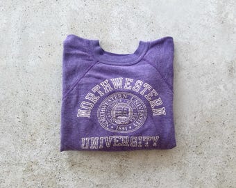 Vintage Sweatshirt | NORTHWESTERN College University Raglan Pullover Top Shirt Sweater Purple 70’s 80’s | Size XS