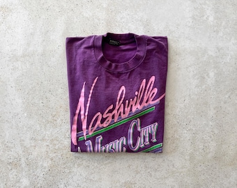 Vintage T-Shirt | NASHVILLE Tennessee Music City Country Rock Graphic Tee Shirt Top Pullover 80's 90's Purple  | Size XL