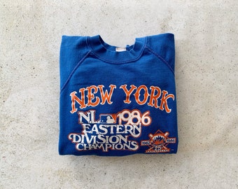 Vintage Sweatshirt | NY METS Baseball Raglan Pullover Top Shirt Sweater 80’s Blue Orange | Size S