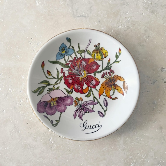 Vintage Dish | GUCCI Flora Floral Trinket Dish Plate Tray 80s Home