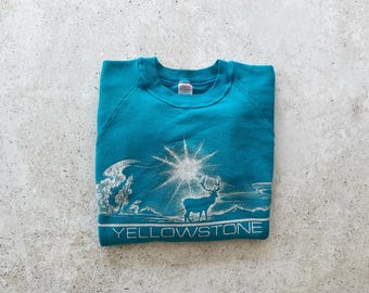 Vintage Sweatshirt | YELLOWSTONE PARK Pullover Top Shirt Raglan Sweater Nature 80's | Size M