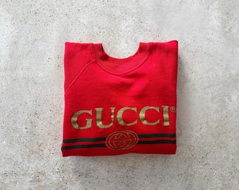 Vintage Sweatshirt | 80's Logo Monogram Streetwear Raglan Pullover Top Shirt Sweater Red | Size XS/S