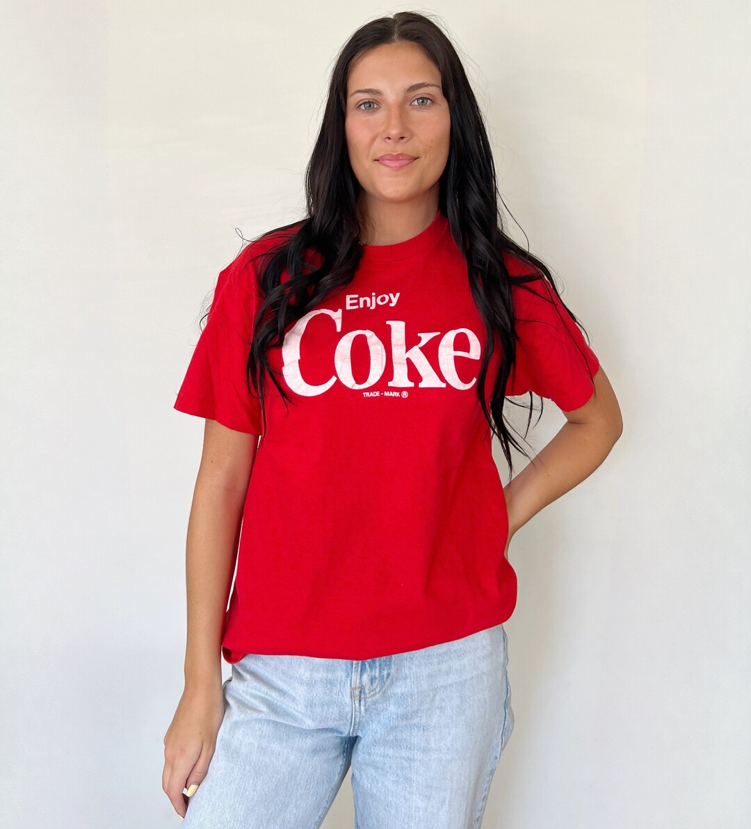 Vintage T shirt COKE Coca Cola Pullover Top Shirt Graphic Tee 80s 90s Red White Size M Etsy
