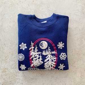 Vintage Sweatshirt | MINNESOTA Raglan Pullover Top Shirt Sweater Winter Ski Snow Blue 80’s 90’s | Size M