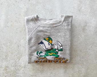 Vintage Sweatshirt | NOTRE DAME University College Raglan Short Sleeve Pullover Top Shirt Sweater Jumper Gray 70's 80's | Size M