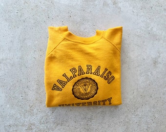 Vintage Sweatshirt | VALPARAISO Indiana College University Raglan of Sweater Navy Yellow Gold 70’s 80’s | Size S/M