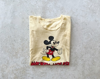 Vintage T-Shirt | MICKEY MOUSE Disney Cartoon Graphic Tee Top Shirt Pullover 70’s Tan Yellow Beige | Size S