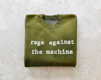 Vintage Sweatshirt | RAGE against the Machine Music Guitar Rock Pullover Top Shirt Sweater Green 90s | Size M