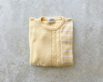 Vintage Sweater | DIOR Woven Knit Boyfriend Pullover Top Shirt Yellow 80's 90’s | Size L