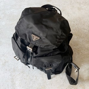 Vintage Bag PRADA Tessuto Backpack Full Size Shoulder Bag Purse 90s Black image 9
