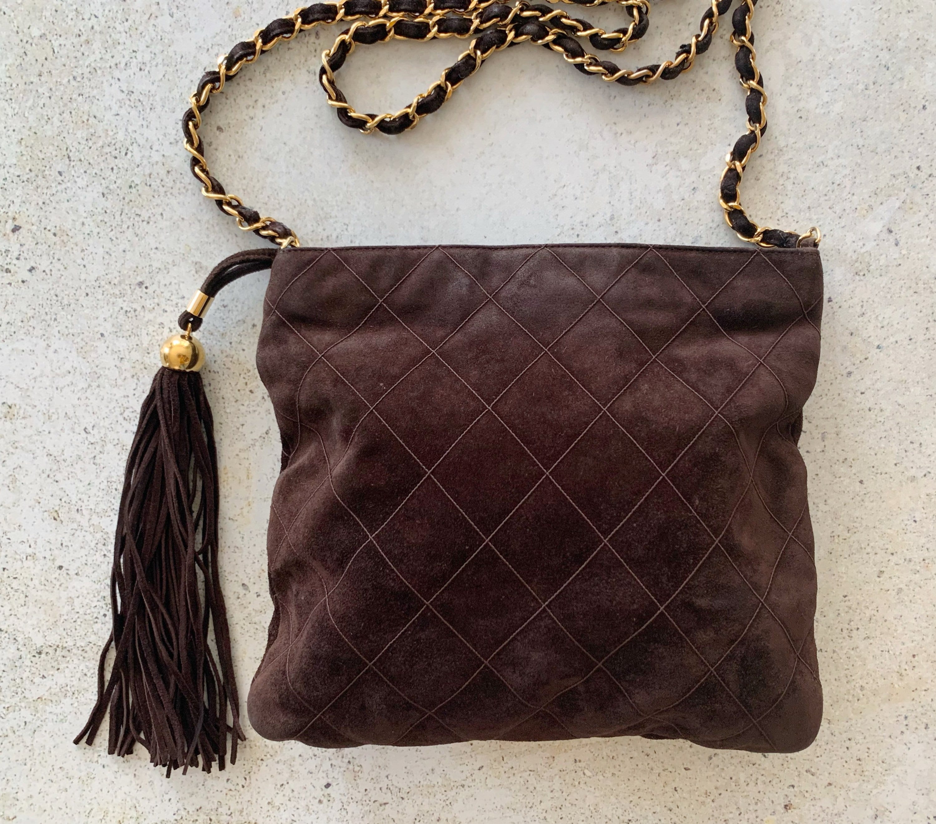 Vintage Bag CHANEL Quilted Matelasse Suede Crossbody 