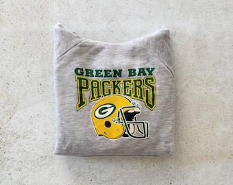 Vintage Sweatshirt | GREEN BAY PACKERS Hooded Top Pullover Raglan Shirt Sweater Hoodie California Football Gray Green | Size S