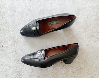 Vintage Shoes | GUCCI Pumps Heels Loafers Women's Black Leather Gold 70s 80s | Size 36.5 EU / 6 - 6.5 US