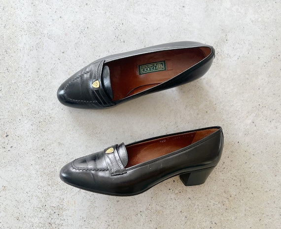 Gucci Black Leather Web GG Marmont Faux Pearl Embellished Block Heel Loafer  Pumps Size 38.5 Gucci | TLC