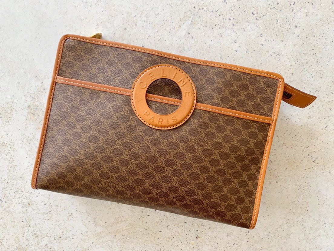 Vintage Bag CELINE Paris Macadam Clutch Bag Brown