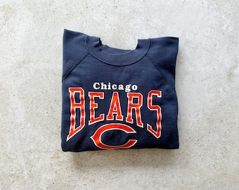 Vintage Sweatshirt | CHICAGO BEARS Football Sports Distressed Raglan Pullover Top Shirt Sweater Navy Blue Orange | Size L/XL