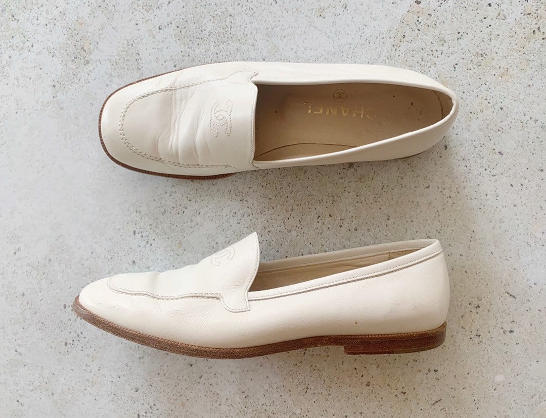 CHANEL Flat Pumps Shoes CC Size 36 Leather Italy Free Shipping