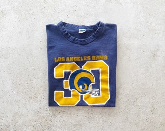 Vintage T-Shirt | LA RAMS Football Sports Pullover Top Shirt Graphic Tee Blue Yellow Gold 70's 80's | Size S