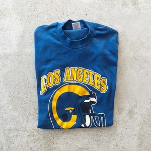 Vintage T-Shirt | LA RAMS Football Sports Pullover Top Shirt Graphic Tee Blue Yellow Gold | Size M/L