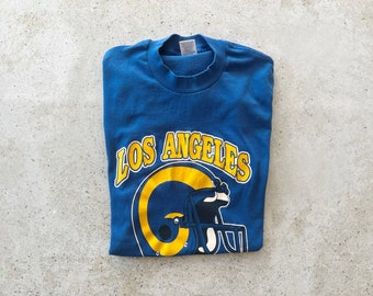 Vintage T-Shirt | LA RAMS Football Sports Pullover Top Shirt Graphic Tee Blue Yellow Gold | Size M/L