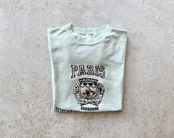 Vintage T-Shirt | UNIVERSITE PARIS Sorbonne Pullover Shirt College University Top Graphic Tee 80’s 90’s Mint Pastel Green Blue | Size S