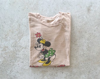 Vintage T-Shirt | MINNIE MOUSE Disney Cartoon Graphic Tee Top Shirt Pullover 70’s Tan Beige | Size M