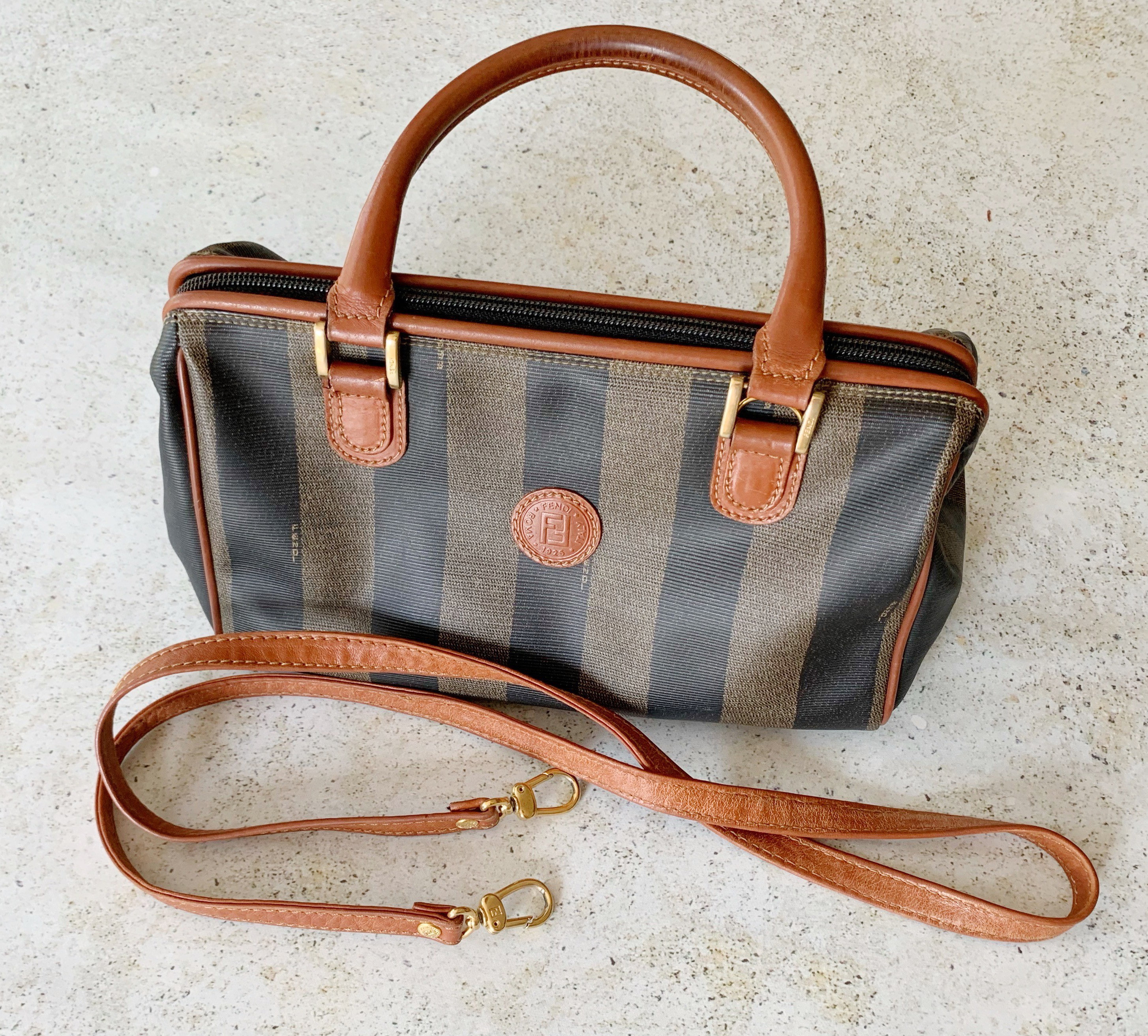 VINTAGE FENDI STRIPED SPEEDY BOSTON PEQUIN BAG