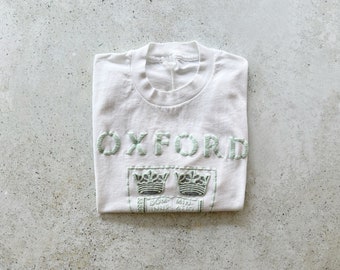 Vintage T-Shirt | OXFORD University College 80’s Pullover Top Shirt White | Size S