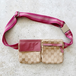 Vintage Bag GUCCI GG Logo Monogram Belt Bag Canvas Leather Pink Silver 90 s Etsy Canada