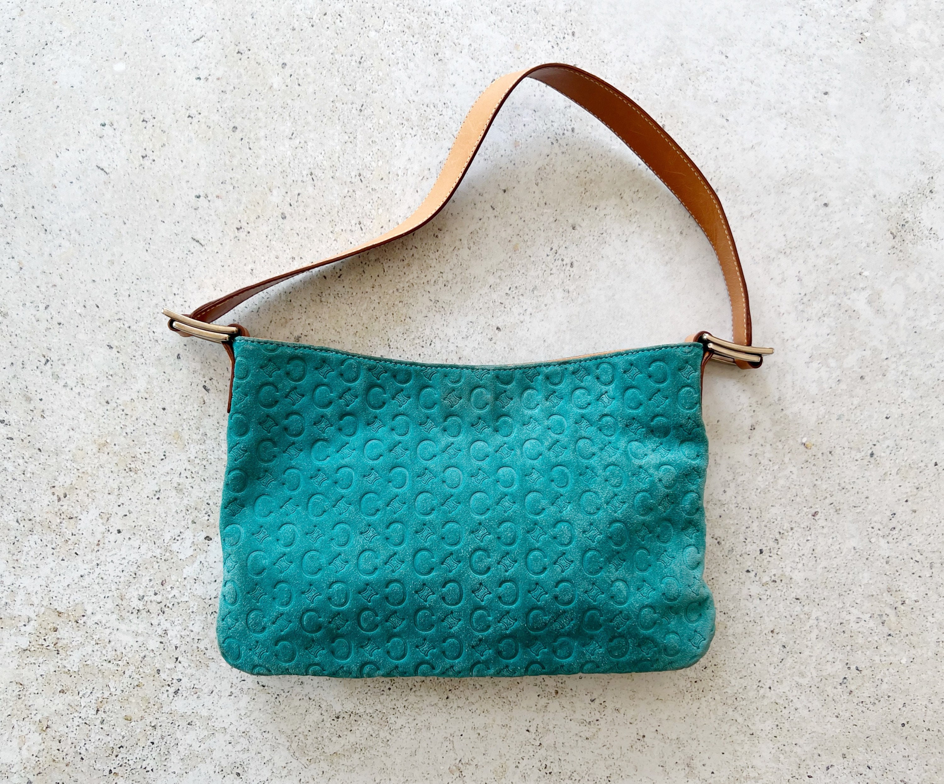 Celine Vintage Macadam Embossed Suede Pochette