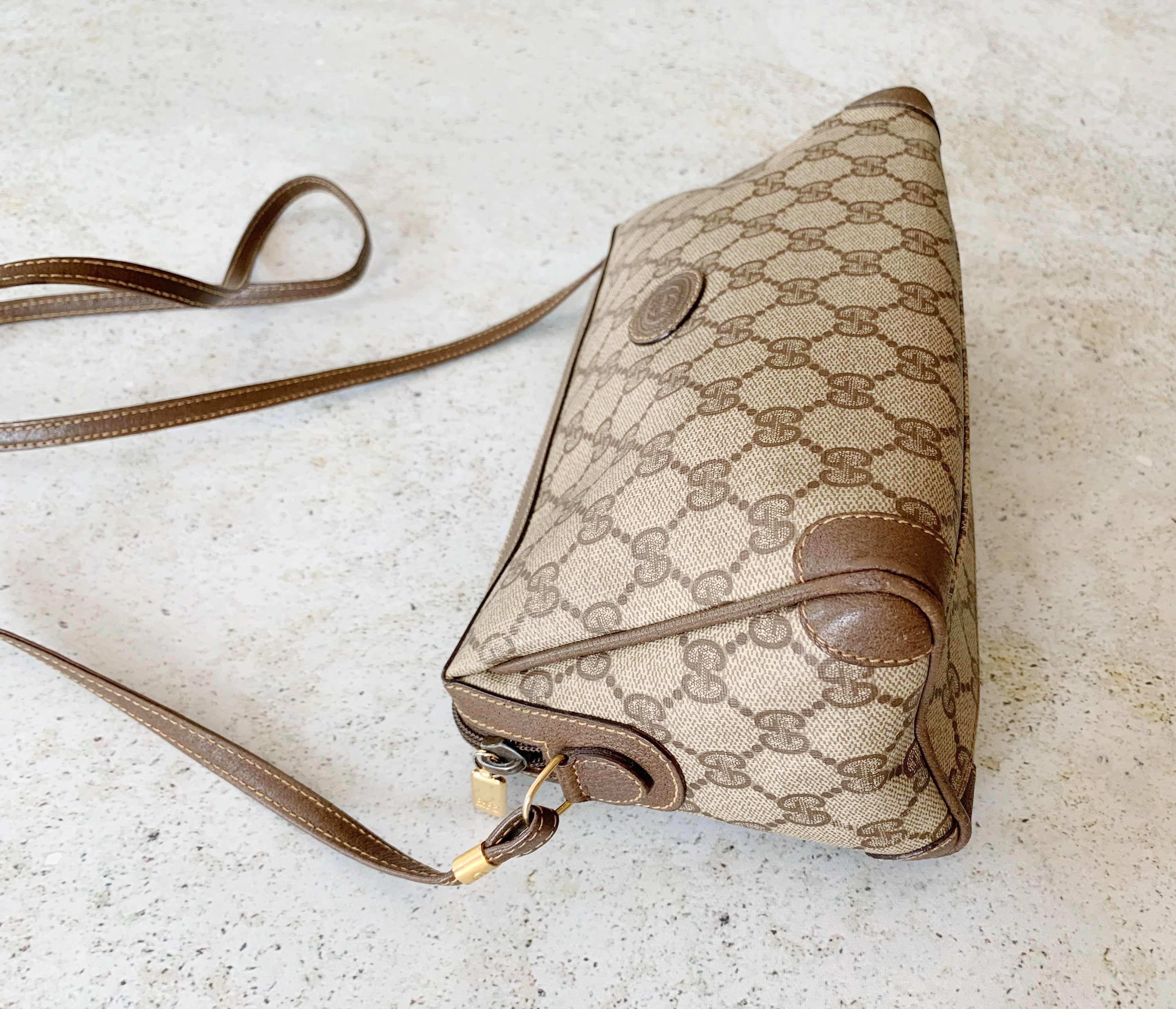 Gucci Vintage Brown GG Monogram Shoulder Crossbody Bag