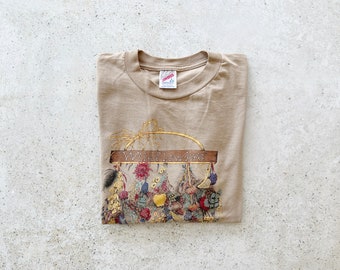 Vintage T-Shirt | WILDFLOWERS Shirt Top Pullover Boho Bohemian Tan Beige Natural Earth 80's | Size L