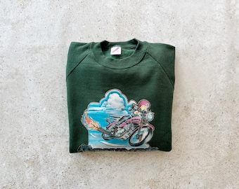 Vintage Sweatshirt | TRIUMPH Moto Motorcycle Biker Raglan Pullover Top Shirt Sweater Green | Size M/L
